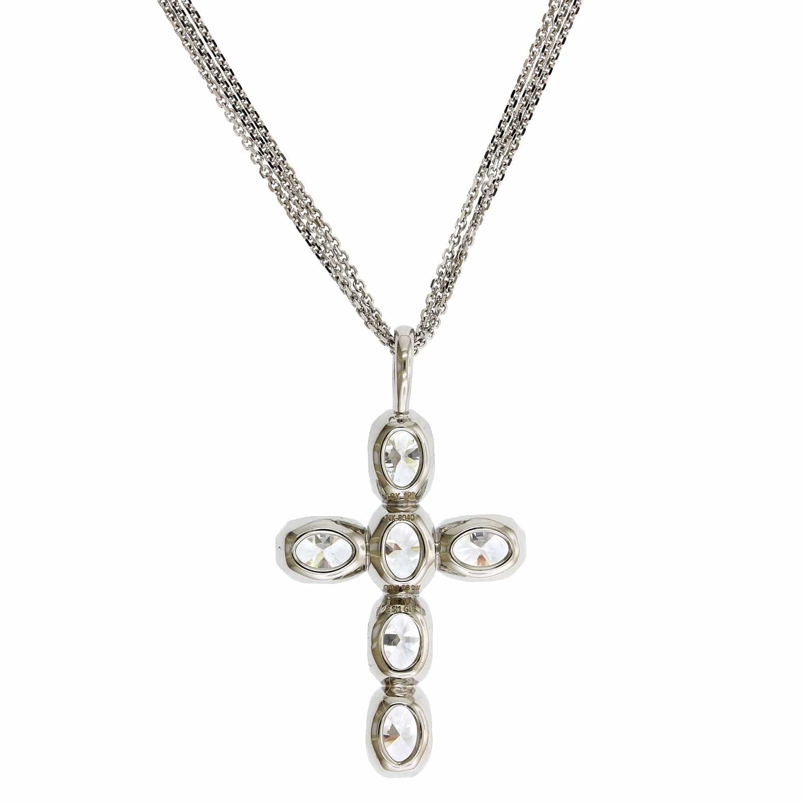 18K White Gold Oval Cut Diamond Cross Pendant