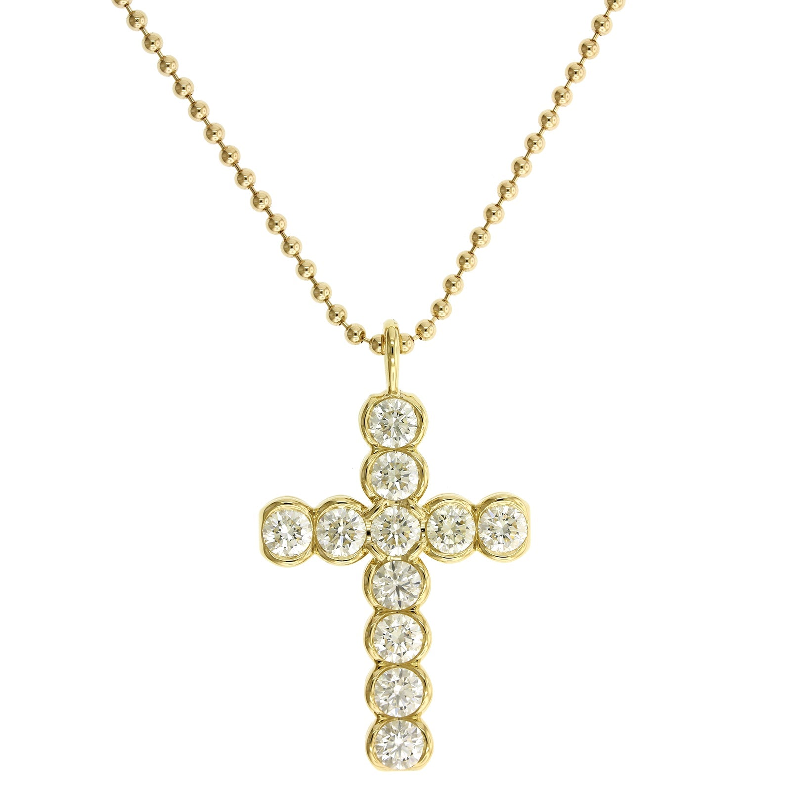 18K Yellow Gold Bezel Set Diamond Cross Pendant
