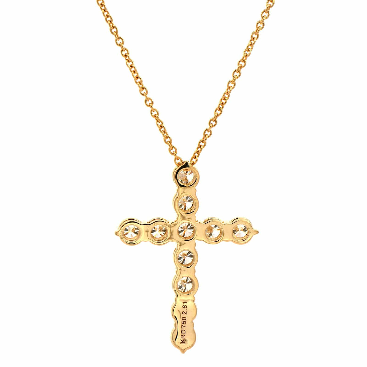 18K Yellow Gold Diamond Cross Pendant 16-18" Necklace