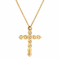 18K Yellow Gold Diamond Cross Pendant 16-18" Necklace