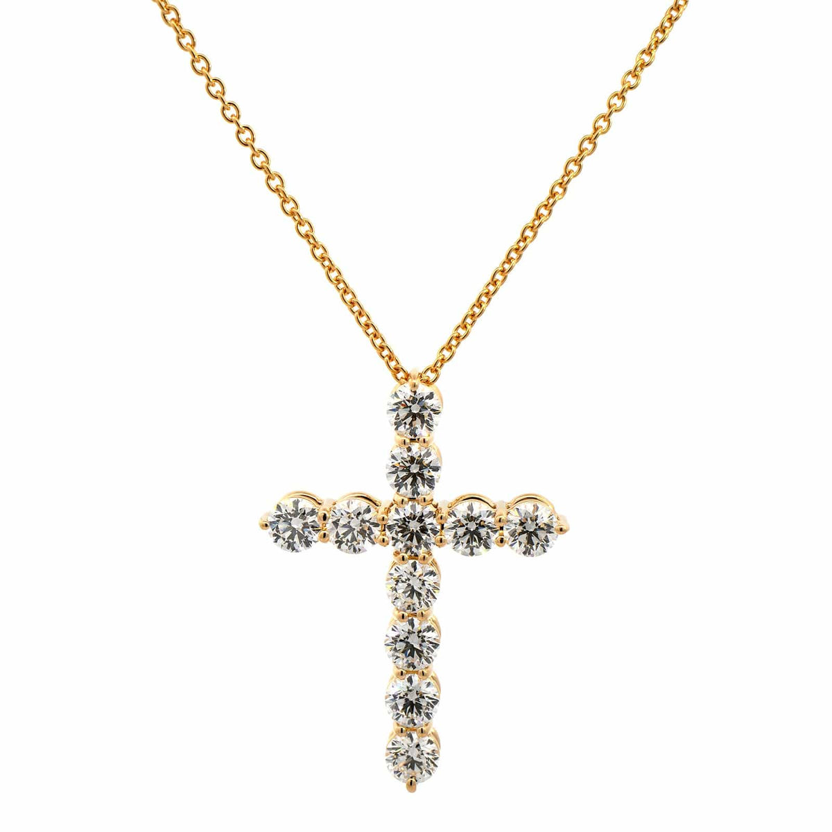 18K Yellow Gold Diamond Cross Pendant Necklace