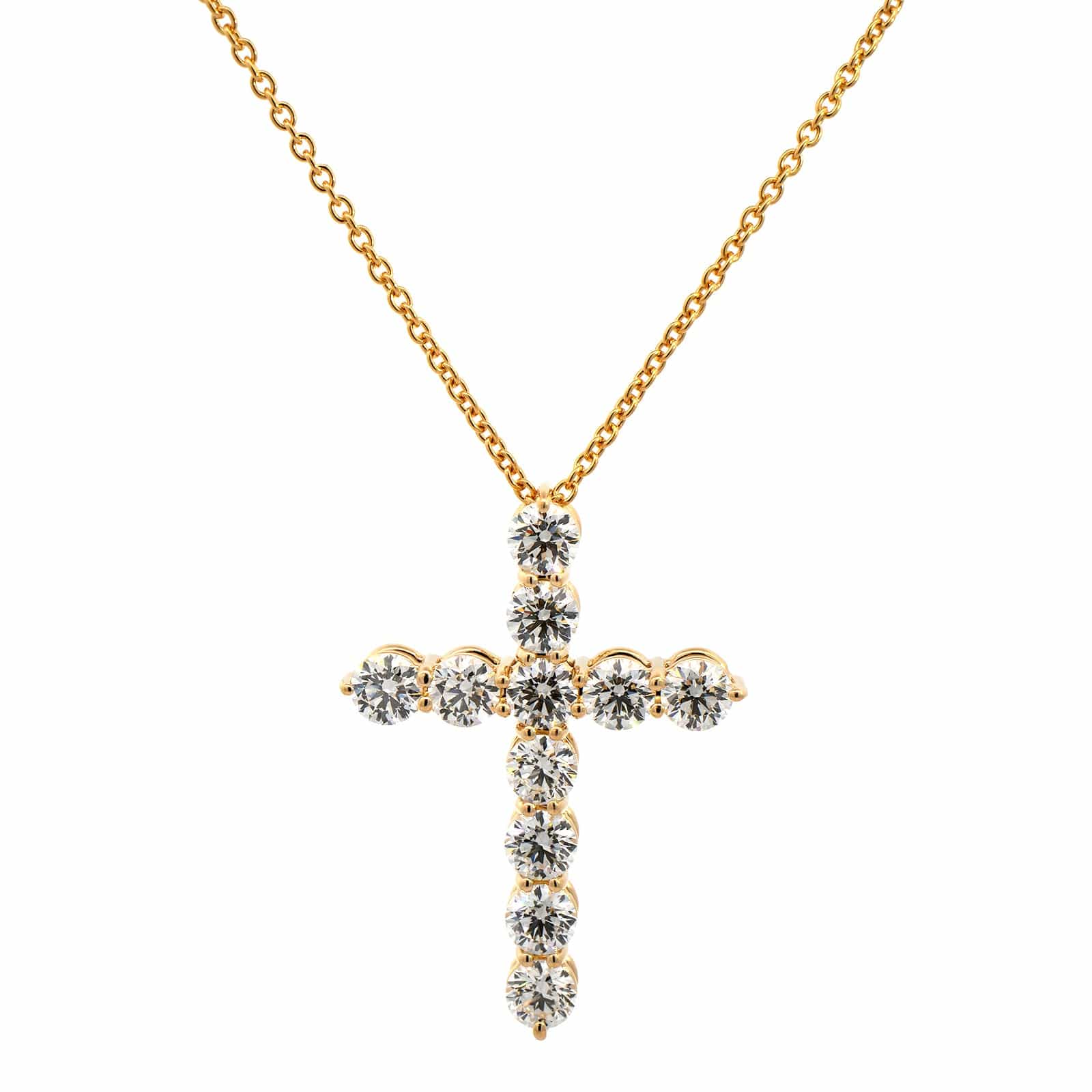 18K Yellow Gold Diamond Cross Pendant Necklace