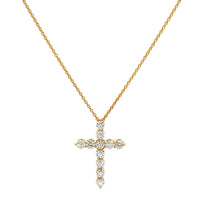 18K Yellow Gold Diamond Cross Pendant Necklace