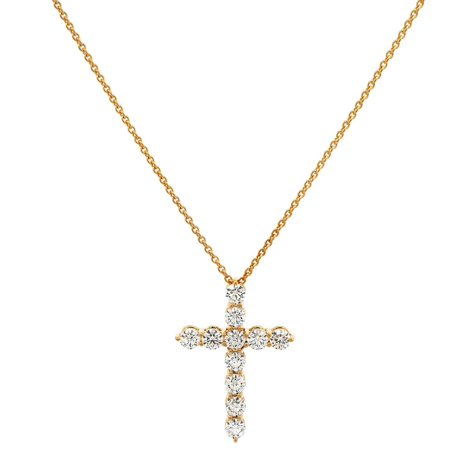 18K Yellow Gold Diamond Cross Pendant Necklace