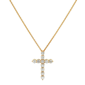 18K Yellow Gold Diamond Cross Pendant Necklace