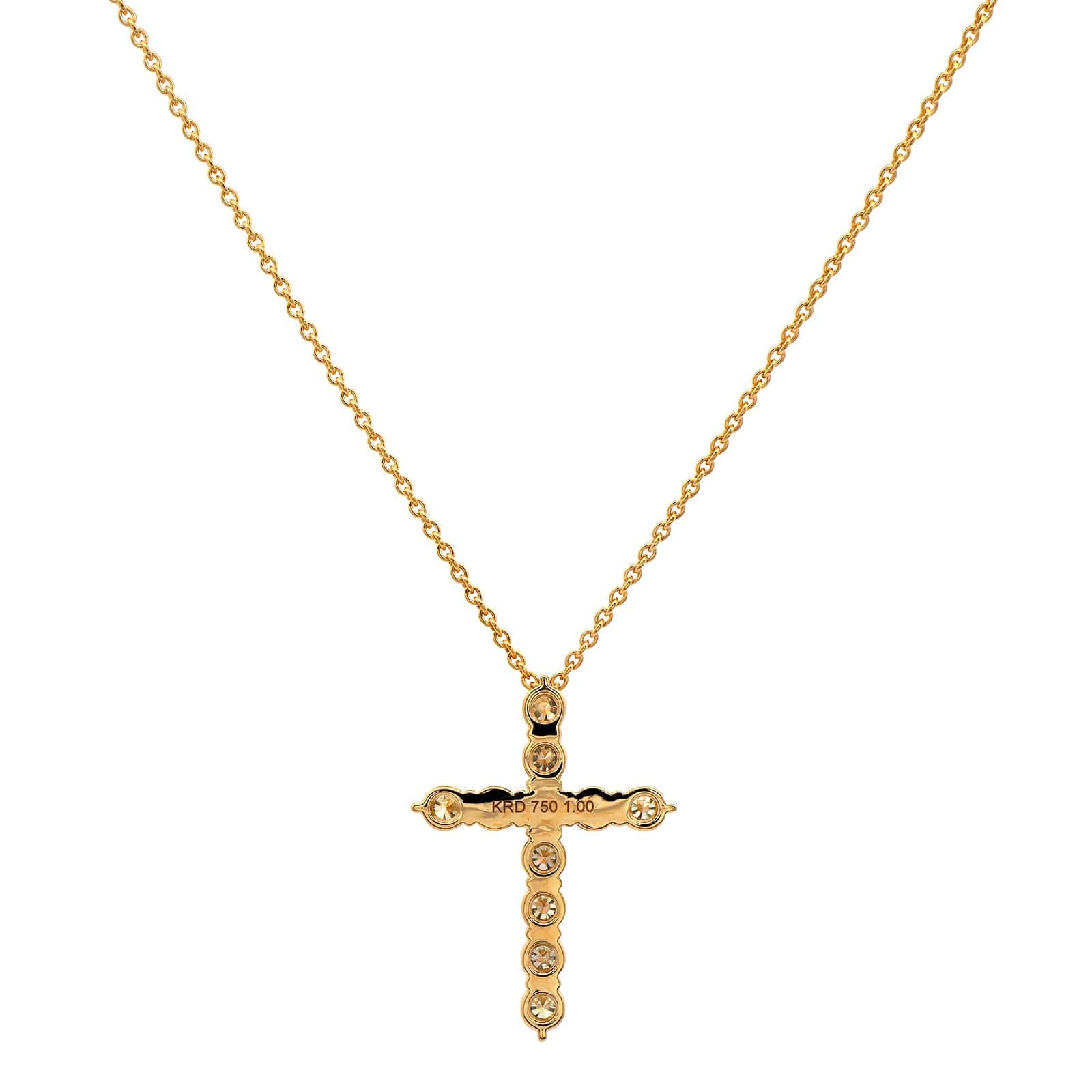 18K Yellow Gold Diamond Cross Pendant Necklace