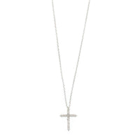 14K White Gold Shared Prong Diamond Cross Pendant Necklace
