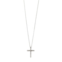 14K White Gold Shared Prong Diamond Cross Pendant Necklace