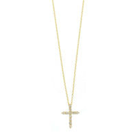 14K Yellow Gold Shared Prong Diamond Cross Pendant Necklace