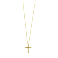 14K Yellow Gold Shared Prong Diamond Cross Pendant Necklace