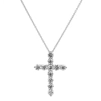 14K White Gold Shared Prong Diamond Cross Pendant Necklace