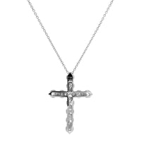 14K White Gold Shared Prong Diamond Cross Pendant Necklace