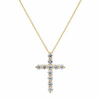 14K Yellow Gold Shared Prong Diamond Cross Pendant Necklace
