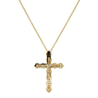 14K Yellow Gold Shared Prong Diamond Cross Pendant Necklace