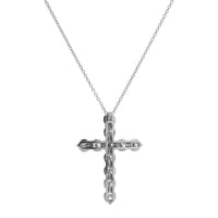 14K White Gold Shared Prong Diamond Cross Pendant Necklace
