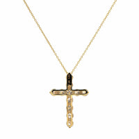 14K Yellow Gold Shared Prong Diamond Cross Pendant Necklace