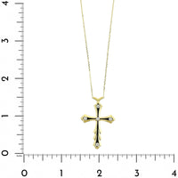18K Yellow Gold Black Enamel and Diamond Cross Necklace
