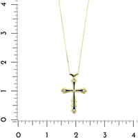18K Yellow Gold Blue Enamel and Diamond Cross Necklace