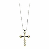 18K White Gold Black Enamel and Diamond Cross Necklace