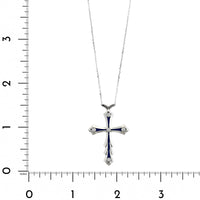 18K White Gold Blue Enamel and Diamond Cross Necklace