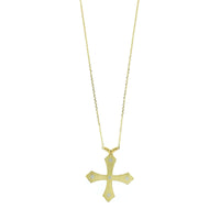 18K Yellow Gold White Enamel and Diamond Short Cross Necklace