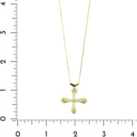 18K Yellow Gold White Enamel and Diamond Short Cross Necklace
