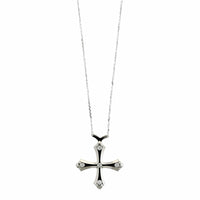 18K White Gold Black Enamel and Diamond Short Cross Necklace