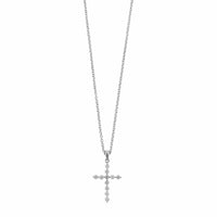 18K White Gold Single Prong Round Diamond Cross Pendant Necklace