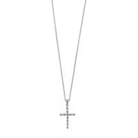 18K White Gold Single Prong Round Diamond Cross Pendant Necklace