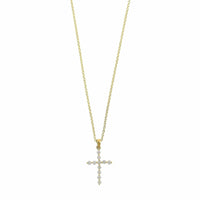 18K Yellow Gold Single Prong Round Diamond Cross Pendant Necklace