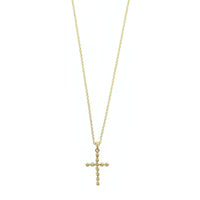 18K Yellow Gold Single Prong Round Diamond Cross Pendant Necklace