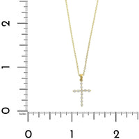 18K Yellow Gold Single Prong Round Diamond Cross Pendant Necklace
