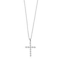 18K White Gold Single Prong Round Diamond Cross Pendant Necklace