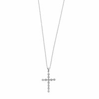 18K White Gold Single Prong Round Diamond Cross Pendant Necklace