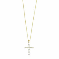 18K Yellow Gold Single Prong Round Diamond Cross Pendant Necklace