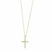 18K Yellow Gold Single Prong Round Diamond Cross Pendant Necklace