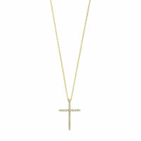 18K Yellow Gold Shared Prong Round Diamond Cross Pendant Necklace