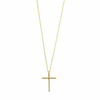18K Yellow Gold Shared Prong Round Diamond Cross Pendant Necklace