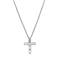 Platinum Emerald Cut Diamond Cross Pendant Necklace