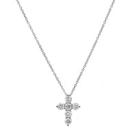 14K White Gold 6 Stone Diamond Cross Pendant Necklace