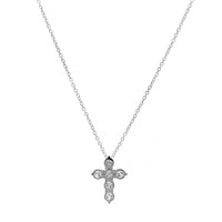 14K White Gold 6 Stone Diamond Cross Pendant Necklace