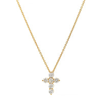 14K Yellow Gold 6 Stone Diamond Cross Pendant Necklace