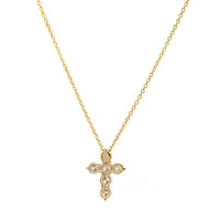 14K Yellow Gold 6 Stone Diamond Cross Pendant Necklace
