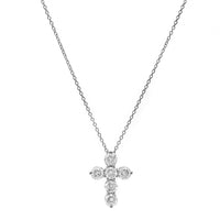 14K White Gold 6 Stone Diamond Cross Pendant Necklace