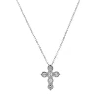 14K White Gold 6 Stone Diamond Cross Pendant Necklace