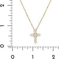 14K Yellow Gold 6 Stone Diamond Cross Pendant Necklace