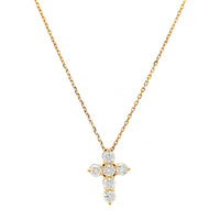 14K Yellow Gold 6 Stone Diamond Cross Pendant Necklace