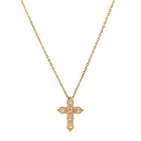 14K Yellow Gold 6 Stone Diamond Cross Pendant Necklace