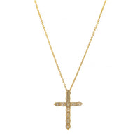 14K Yellow Gold Shared Prong Diamond Cross Pendant Necklace