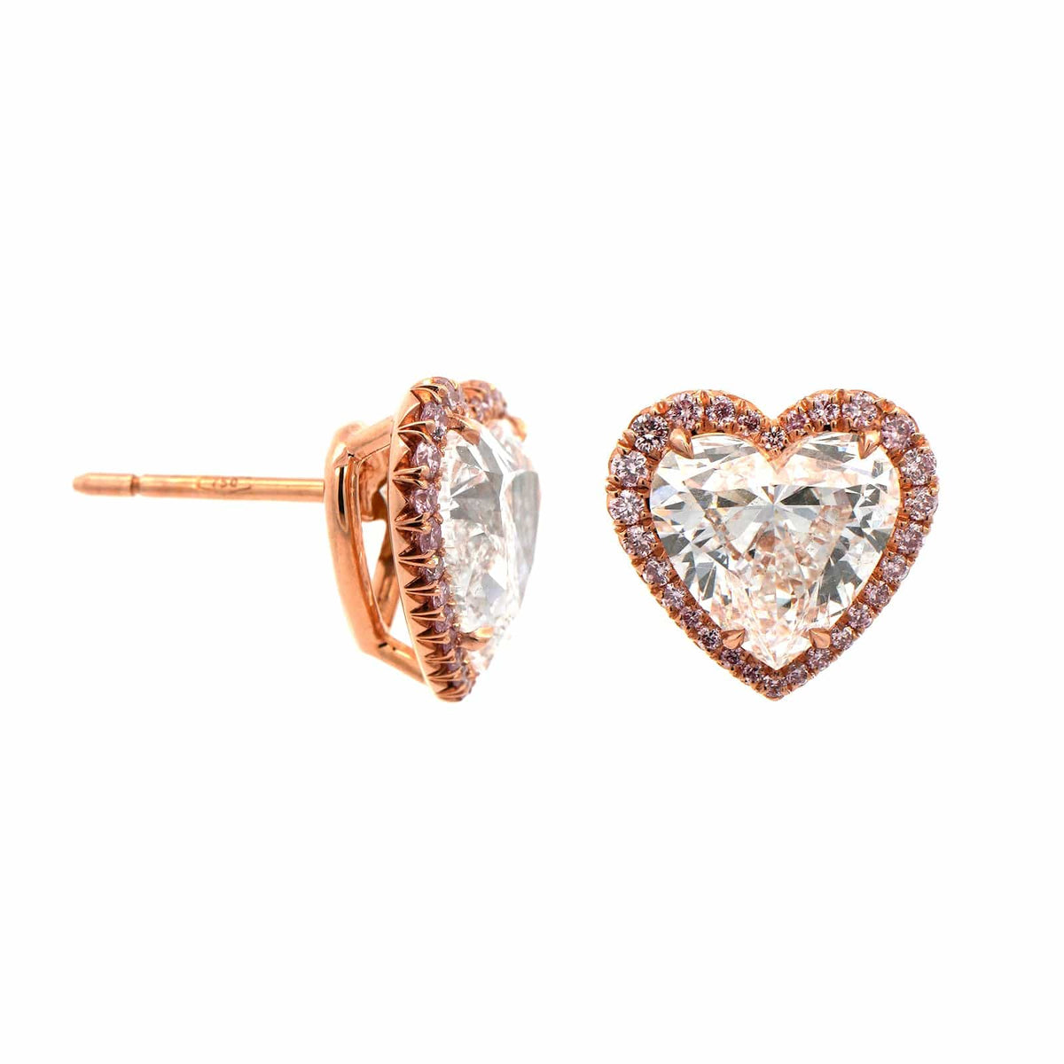 18K Rose Gold Heart Shaped Diamond Stud Earrings